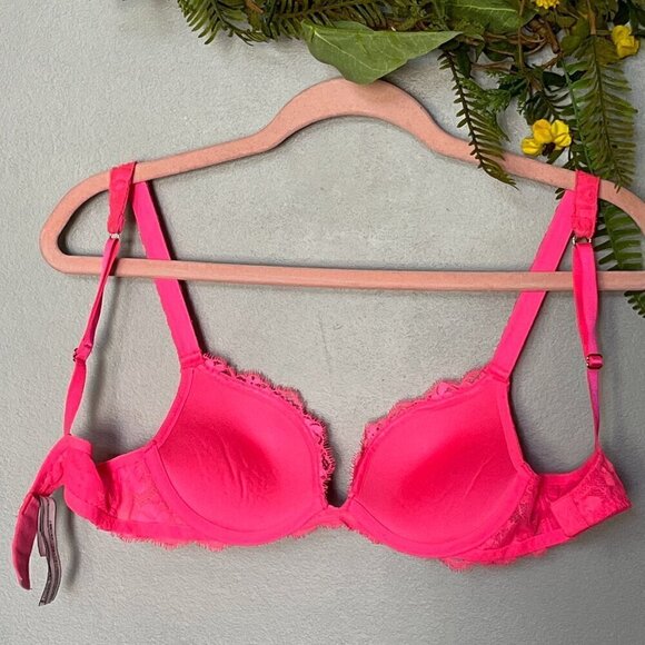 Victorias Secret Dream Angels Bra Womens size 32A Neon Pink with Lace - Picture 3 of 7